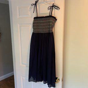 Tory Burch Navy and Red Smocked Dress